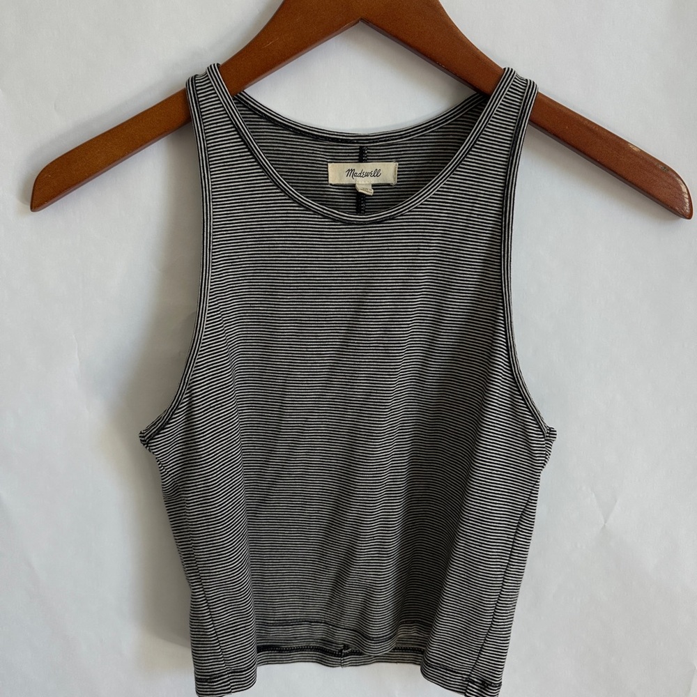 Madewell Black and White Striped Tank Top